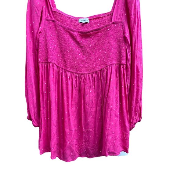 Motherhood Maternity Metallic Dot Smocked Boho Blouse In Vibrant Pink With Gold - Picture 3 of 6